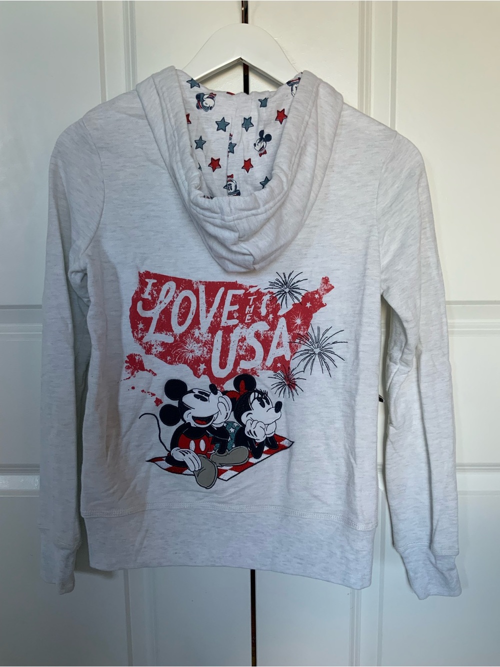 Disney Mickey Minnie Love The USA Patriotic Full Zip Hoodie, XS, Heather Gray
